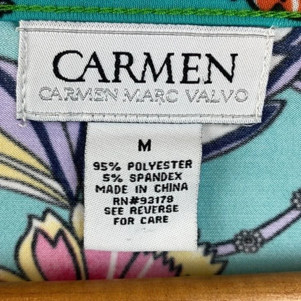 Carmen Marc Valvo Women's  Floral Print Half Sleeve Drape Neck top M - Picture 7 of 8